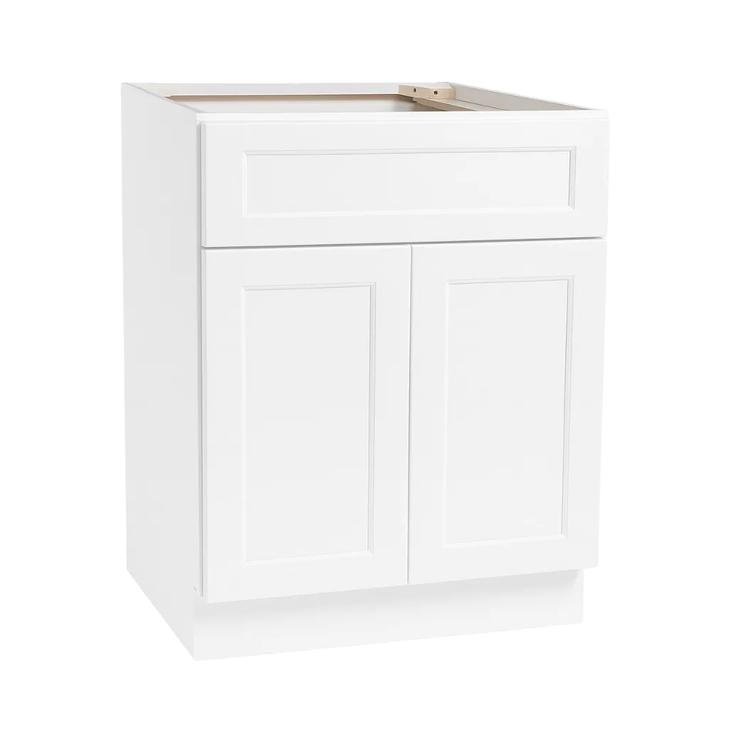 Vita Cabinetry Base · Double Door & Drawer (B24, B27, B30) — 5/8″ Grade A plywood construction, dovetail drawers, soft-close hardware