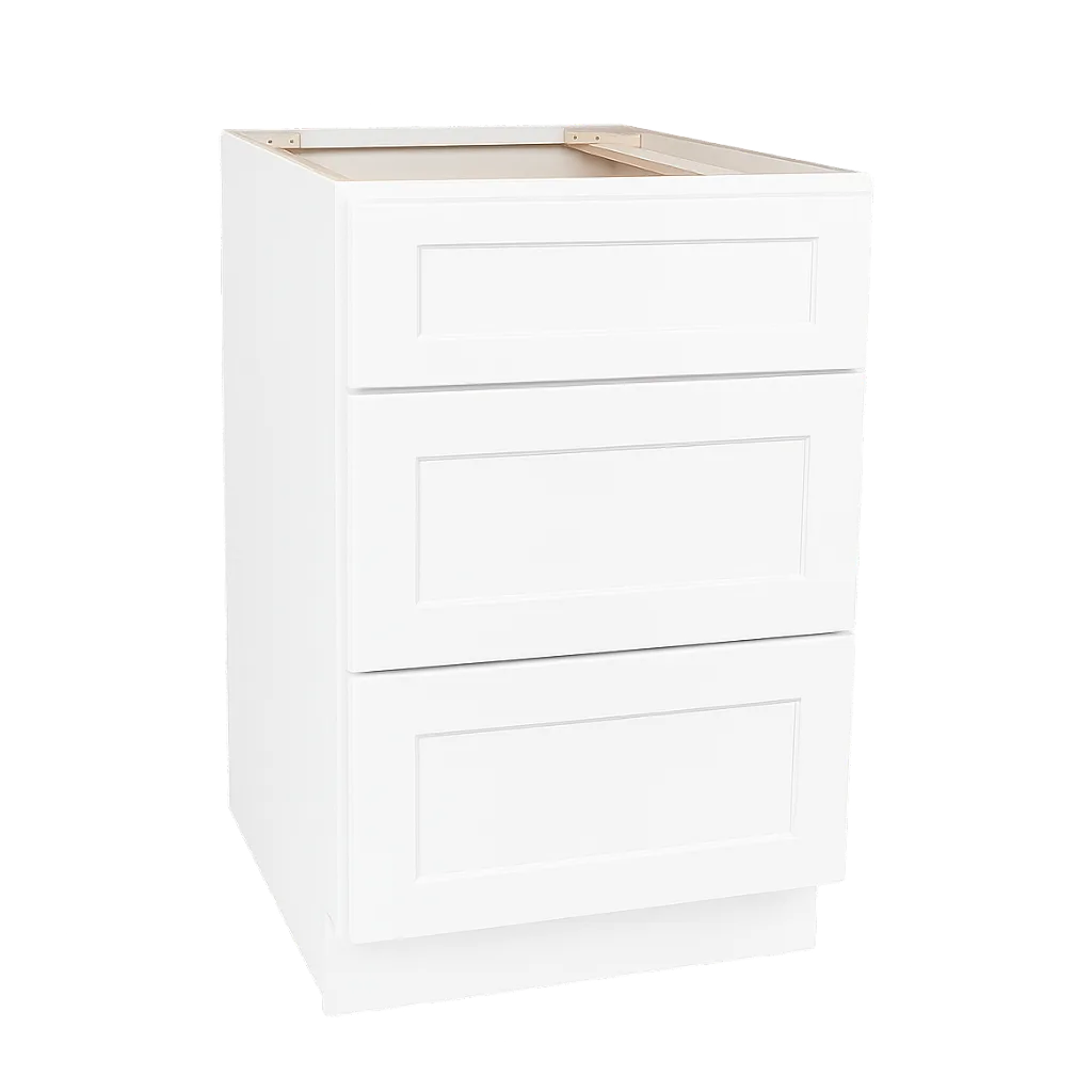 Vita Cabinetry Drawer Base · 3 Drawer (DB12, DB15, DB18) — 5/8″ Grade A plywood construction, dovetail drawers, soft-close hardware