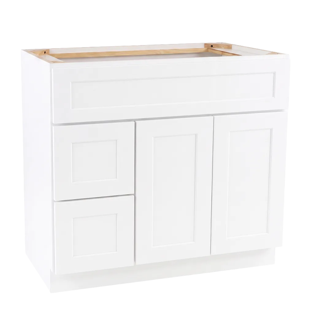 Vita Cabinetry Vanity Drawer Left · 36″ (VDL36) — 5/8″ Grade A plywood construction, dovetail drawers, soft-close hardware