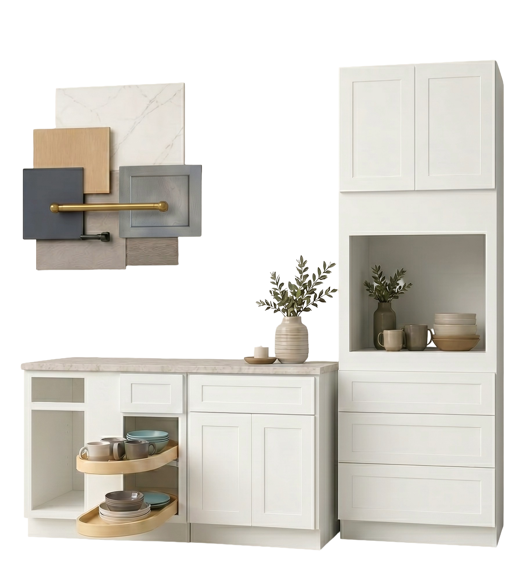 Vita Cabinetry — Tall, Base, and Lazy Susan cabinets with finish samples